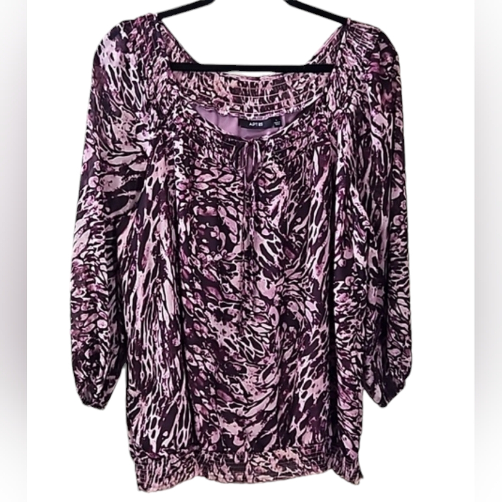 Apt 9 Women's Printed Tie Neck 3/4 Sleeve Blouse Size Large